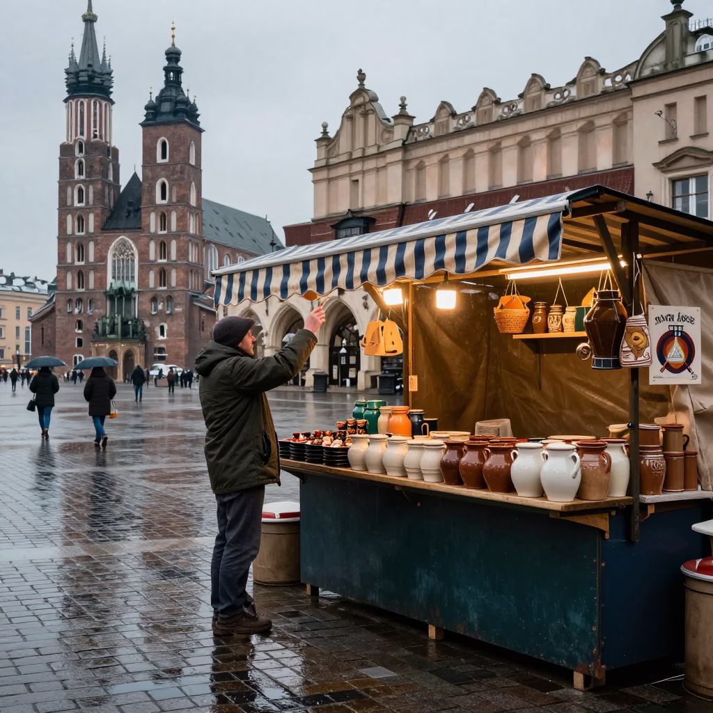 Morning Trade in Krakow in in Krakow, Poland