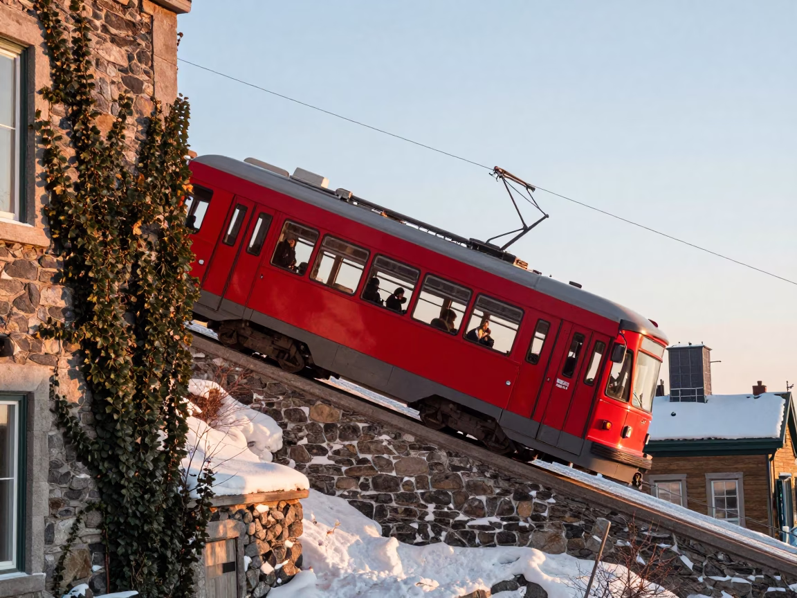 Morning Tram in Quebec City at The Early Morning Light in in Quebec City, Quebec, Canada