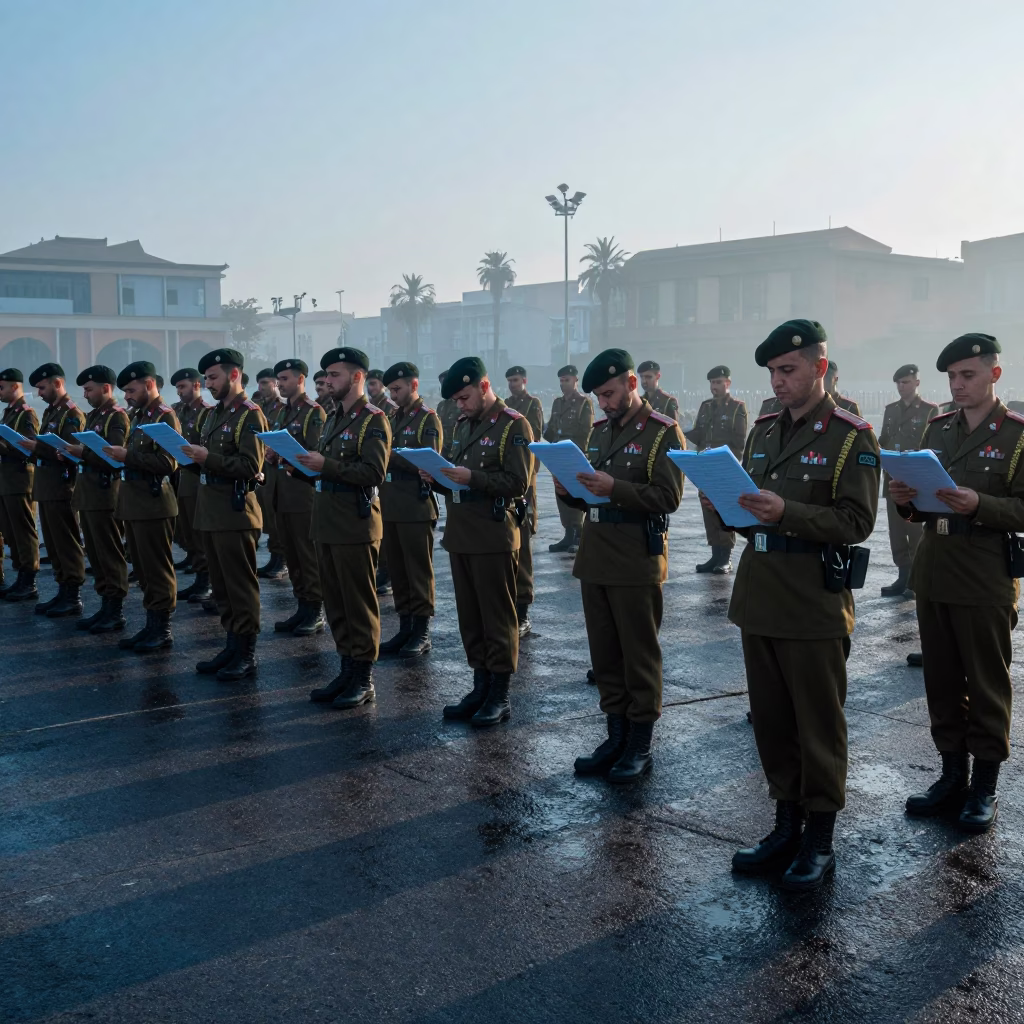 Moroccan Dawn Inspection Boots Rain in on a parade ground in Morocco