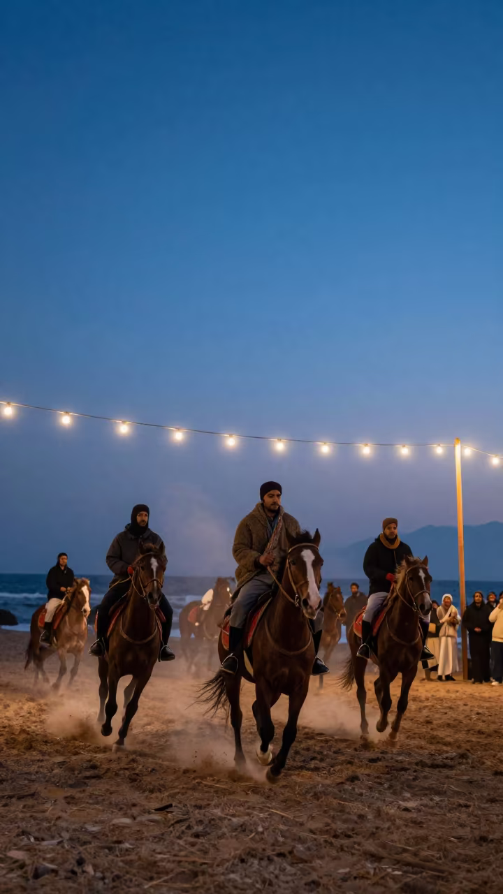 Moroccan Fantasia Riders in Winter Twilight in near Antalya