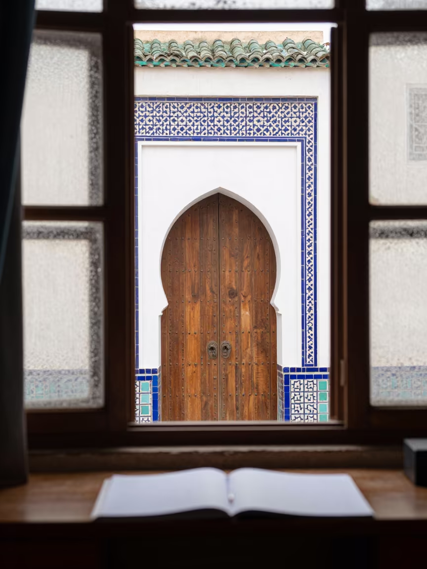 Moroccan Kasbah Gate Tile Border on Desk in on a writing desk in Shenzhen