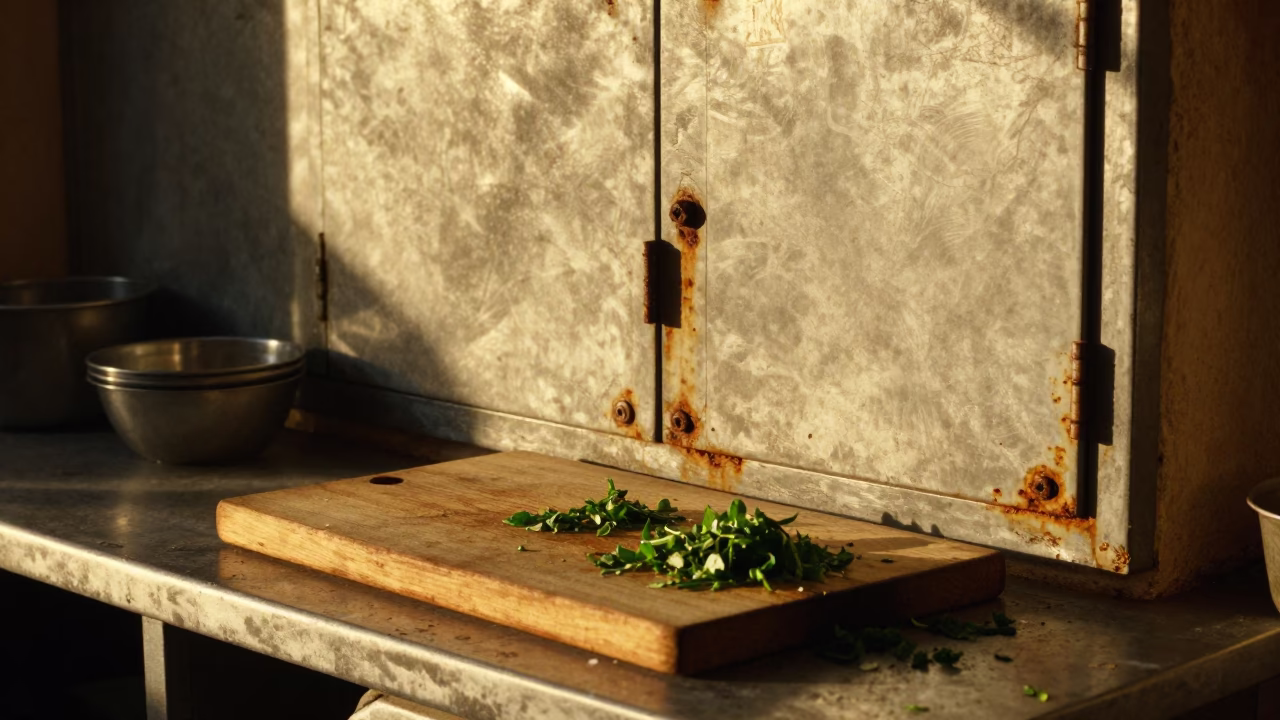 Moroccan Kitchen in Fez at Honeyed Evening Light in in Fez, Morocco