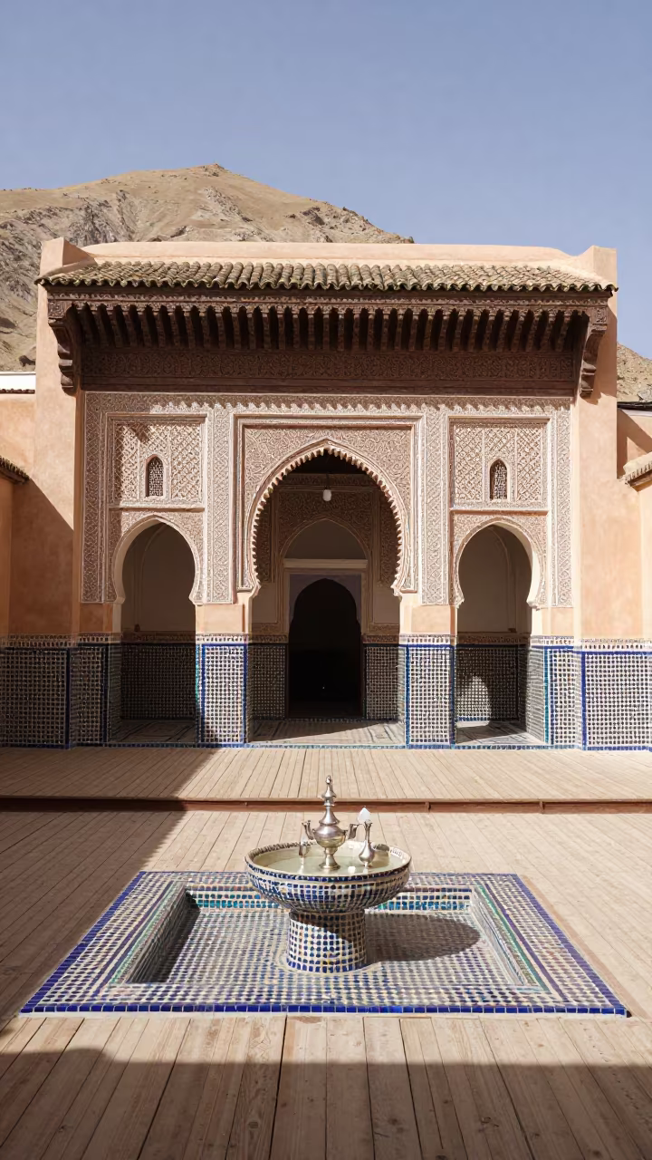 Moroccan Riad Terrace Fountain Fez in in a riad courtyard near Fez