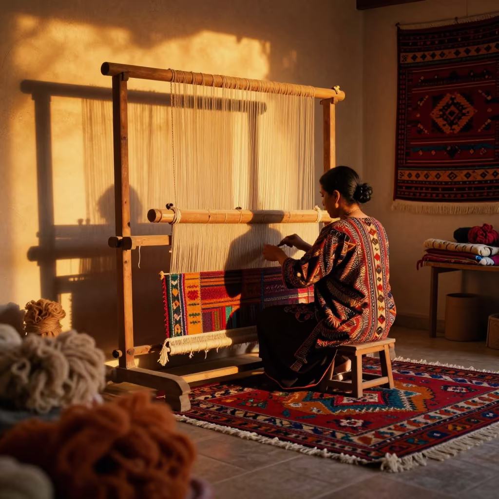 Moroccan Rug Weaver Studio Sunset in in a studio in Hamilton