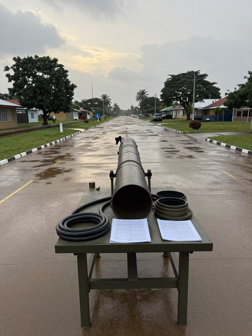 Mortar Tube Cleaning Table at Malawi Checkpoint in at a checkpoint lane in Malawi