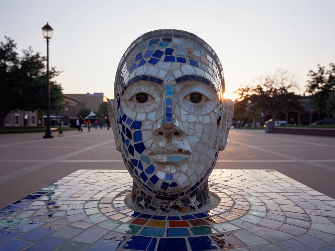 Mosaic Artisan at Dawn in Dallas Square in at a public square in Dallas