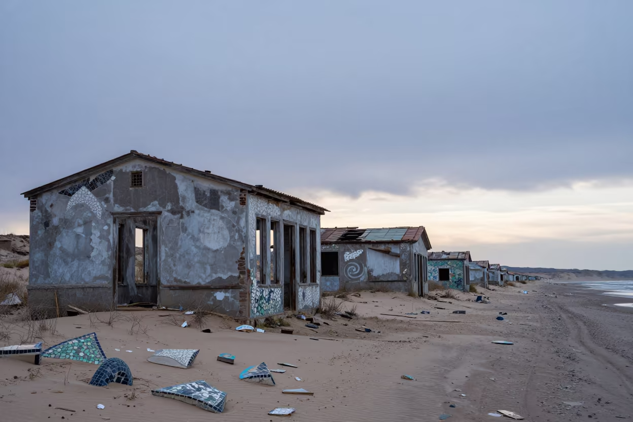 Mosaic Fragments in Abandoned Utah Bathhouse Ruins in among collapsed cloisters in Utah