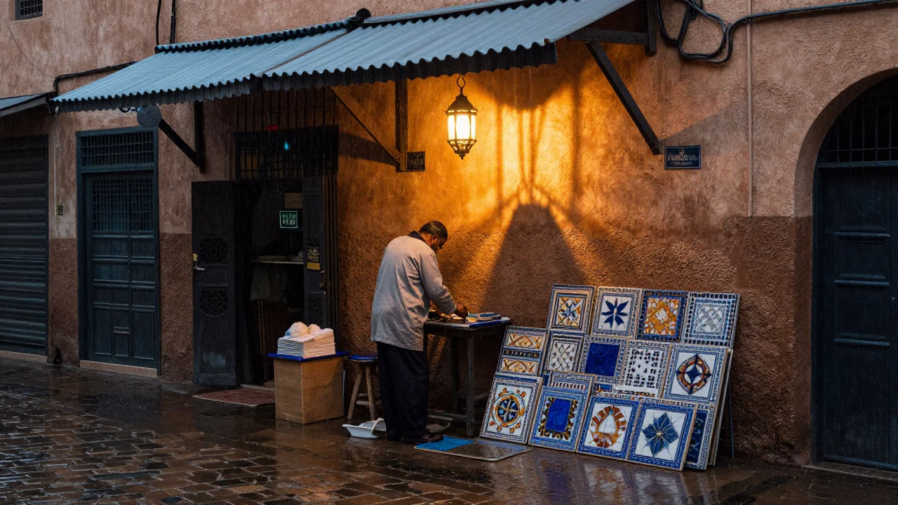 Mosaic Tiles in Fez in in Fez, Morocco
