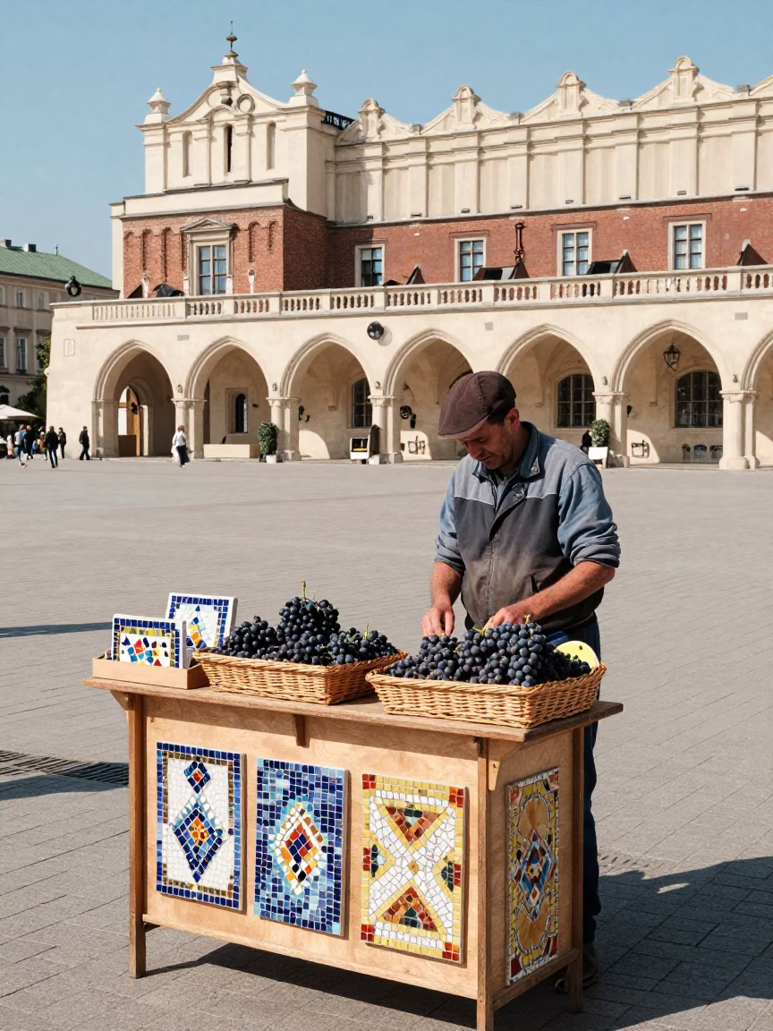 Mosaic Tiles in Krakow at Flat Noon Light in in Krakow, Poland