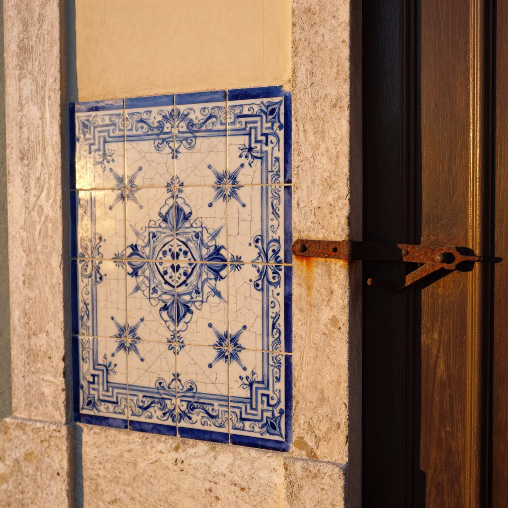 Mosaic Tiles in Lisbon at Golden Hour in in Lisbon, Portugal