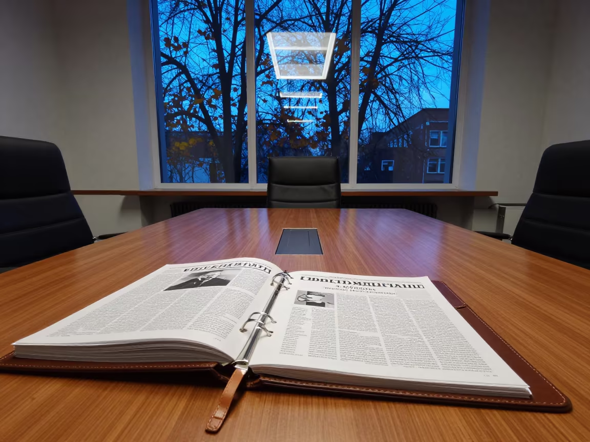 Moscow Boardroom Autumn Office Workspace in at a boardroom table before a meeting in Moscow