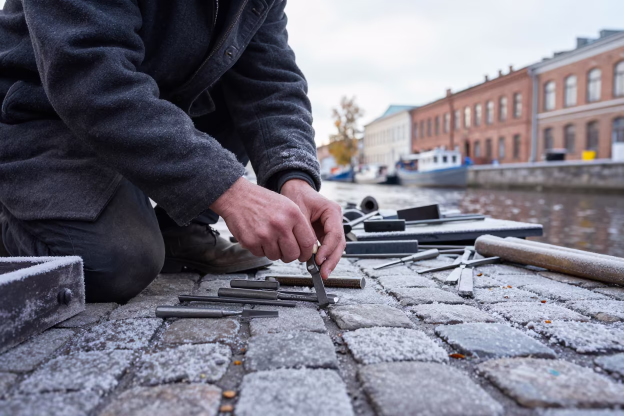 Moscow Boatbuilder Wiping Hands Noon Light in in Moscow
