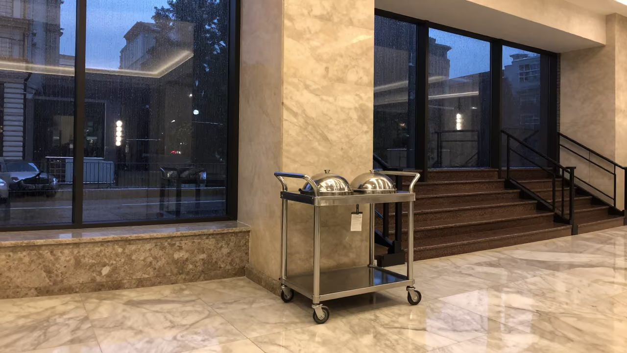 Moscow Hotel Cart Night Surreal Staircase in inside a hotel lobby near Tverskaya, Moscow