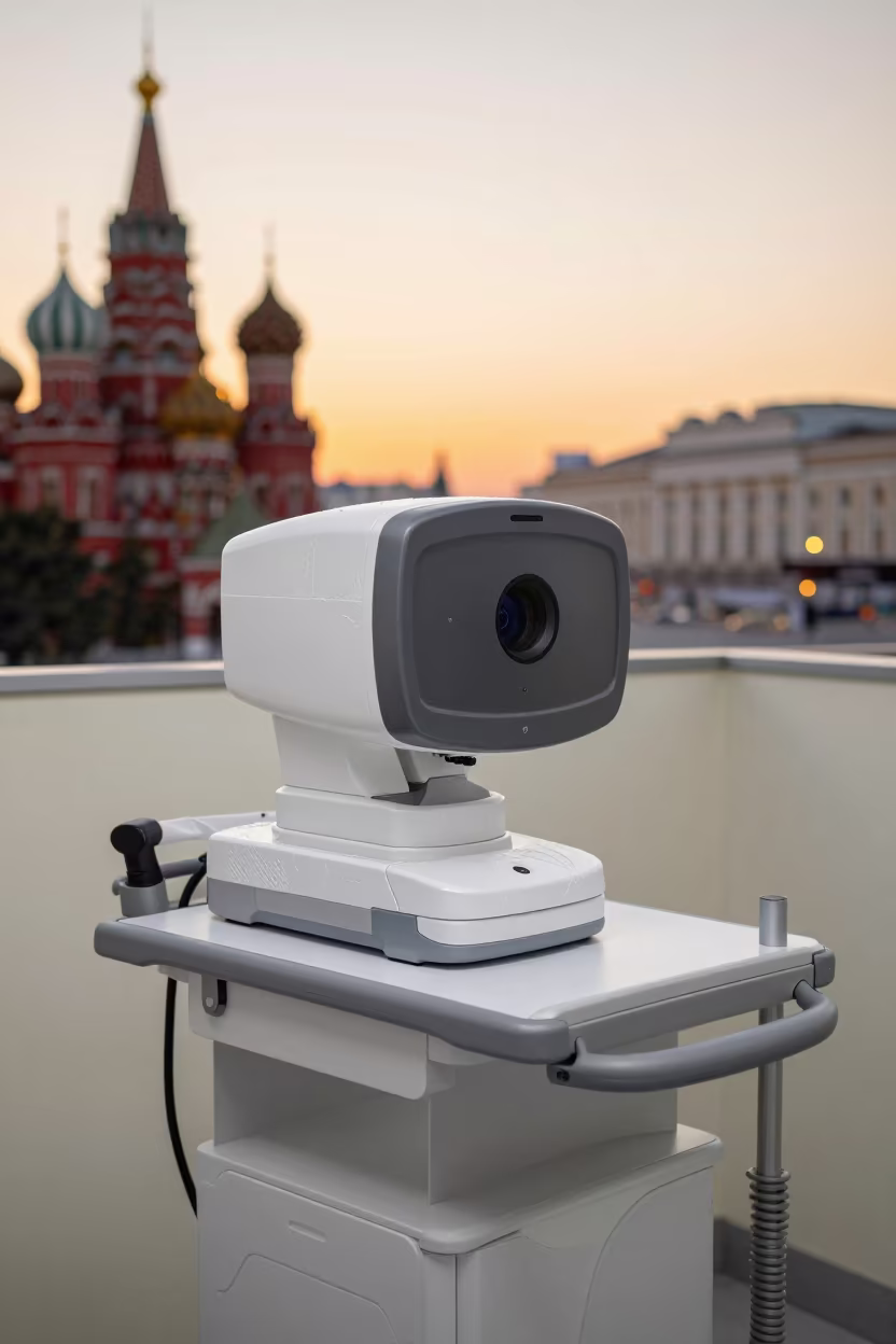 Moscow Telehealth Cart in Amber Evening Light in inside an imaging suite near Red October, Moscow