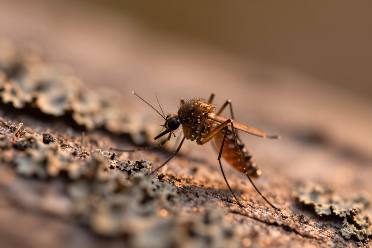 Mosquito Proboscis on Lichen Bark in Summer Light in on lichen-covered bark near Oulu