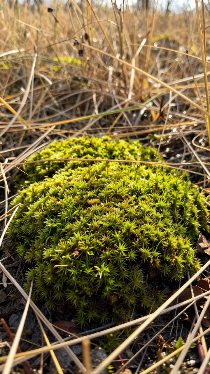 Moss Bed in Dry Season Meadow Near Pune in in a bloom-heavy meadow near Pune