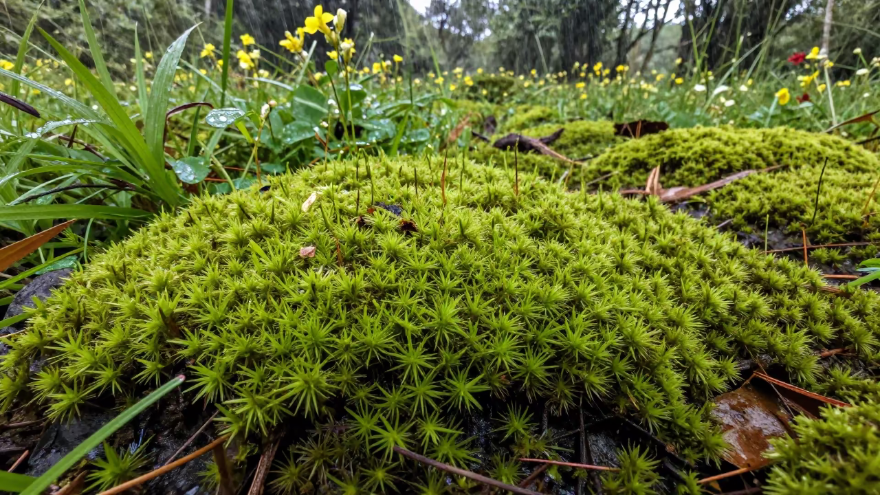 Moss Bed in Guyana Monsoon Meadow in in a bloom-heavy meadow in Guyana