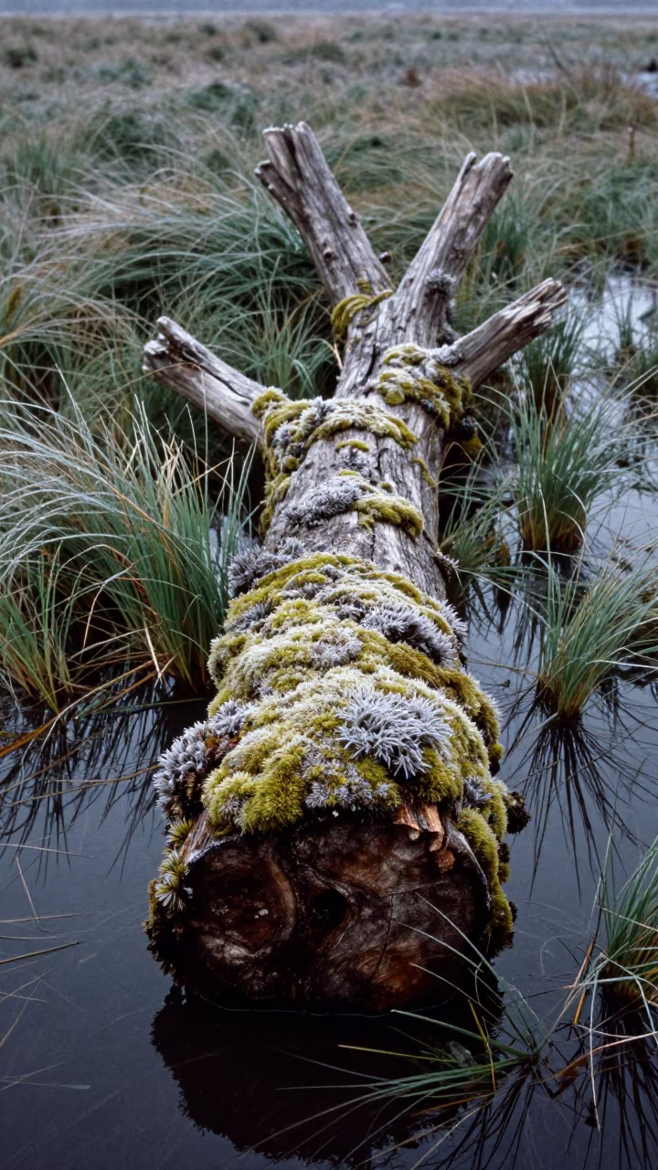Moss Covered Log After Rain in Ghorahi Floodplain in across a floodplain after rain near Ghorahi