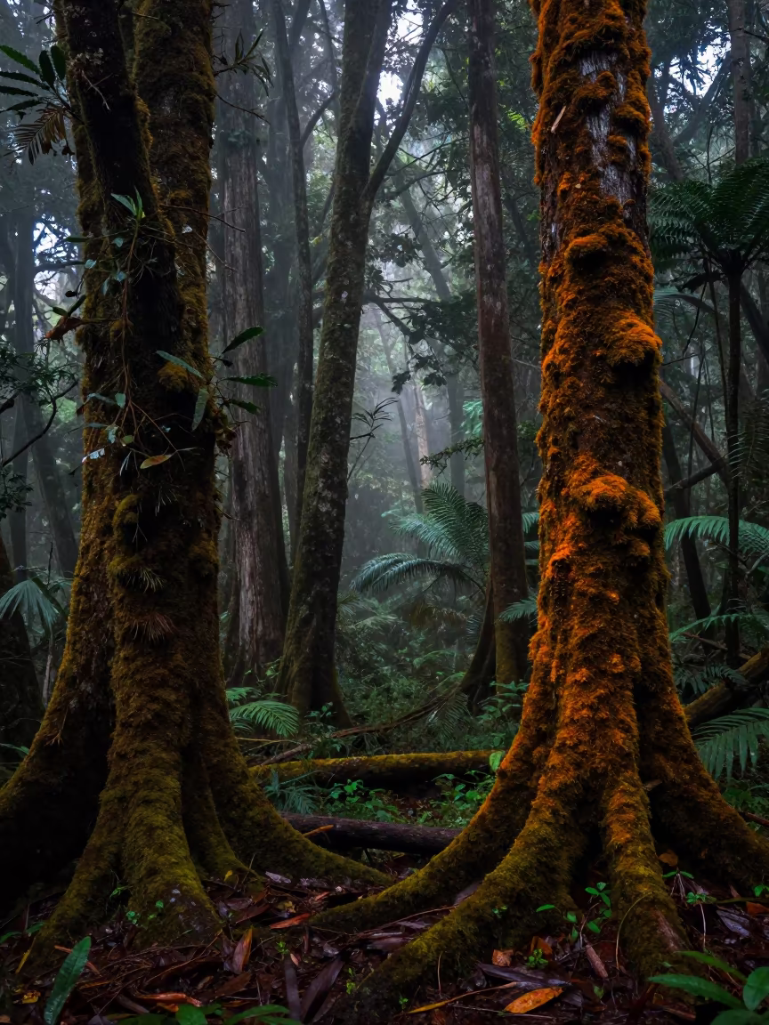 Moss Curtains in Maldives Valley Copper Light in across a wide valley floor in Maldives