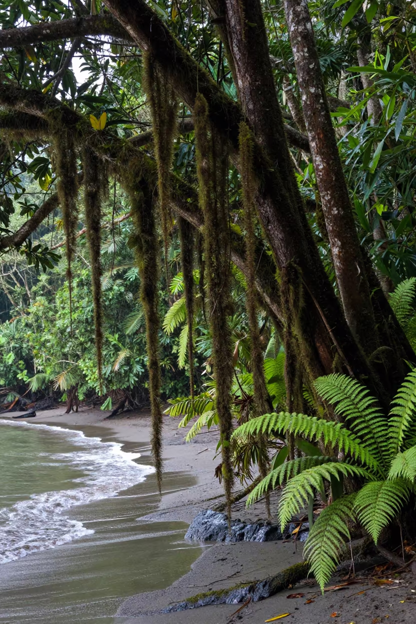 Moss Curtains on Shoreline Rainforest Near Kuala Lumpur in along a wave-cut shoreline near Kuala Lumpur