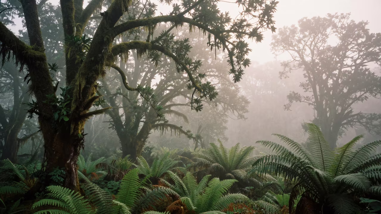 Moss Draped Trees in Misty Dawn Forest Near Algiers in near Algiers