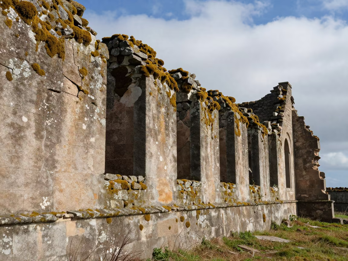 Moss Furred Ruin Wall in Coastal Noon Light in near Nadi