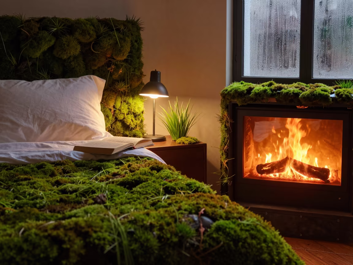 Mossy Bedroom Fireplace Predawn Reading Lamp in by a crackling fireplace in Ghazipur