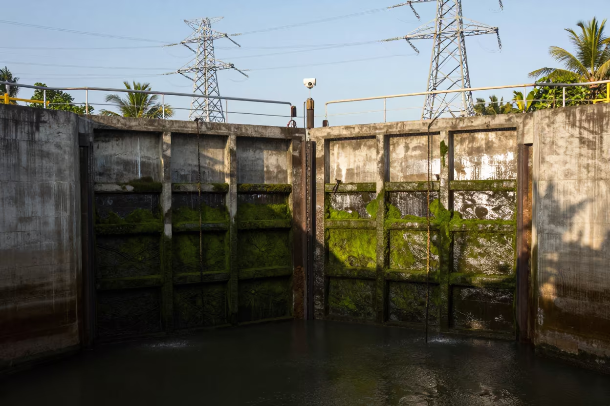 Mossy Lock Wall Under Towers Near Keren in beneath transmission towers near Keren