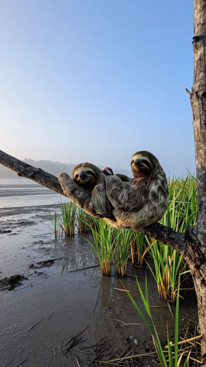 Mossy Sloth by Tidal Inlet at Dawn in beside a tidal inlet in North Dakota
