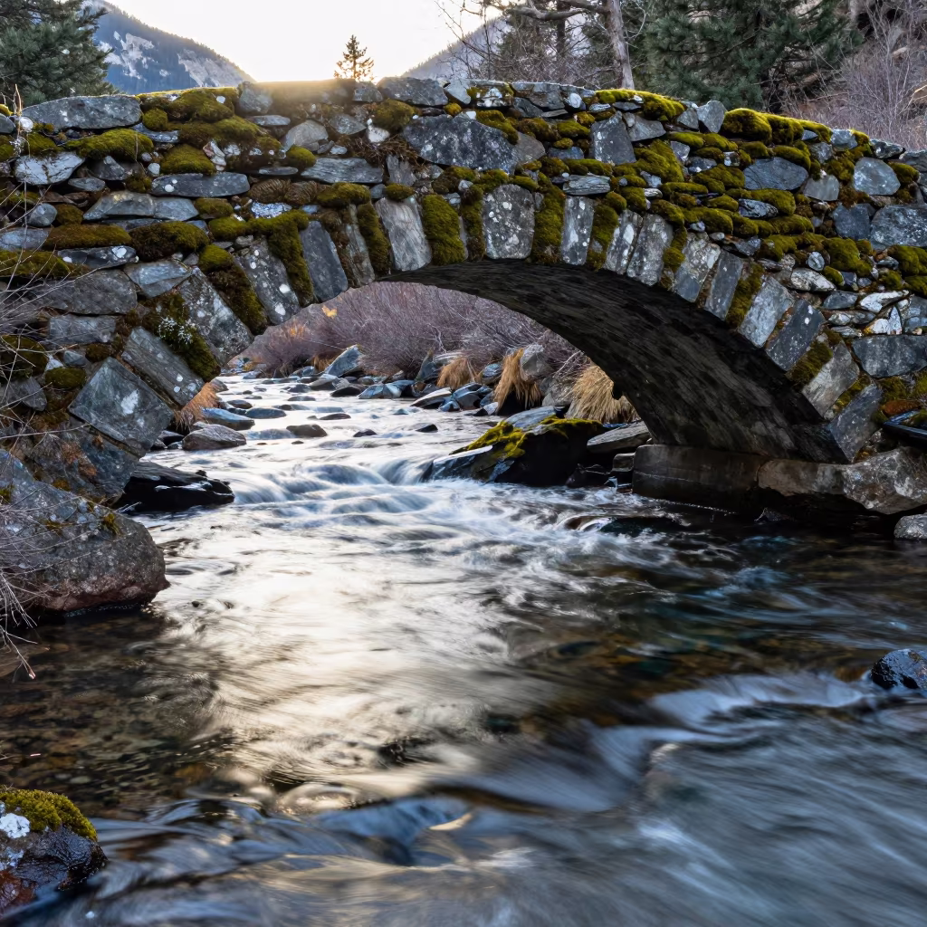 Mossy Stone Bridge Over Colorado Mountain Stream in in Colorado