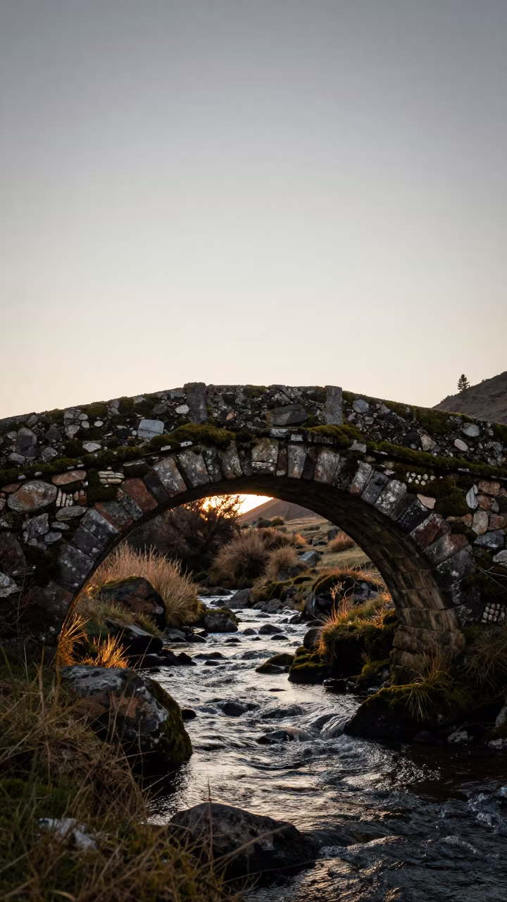 Mossy Stone Bridge Over Stream in Quito in near Guapulo, Quito