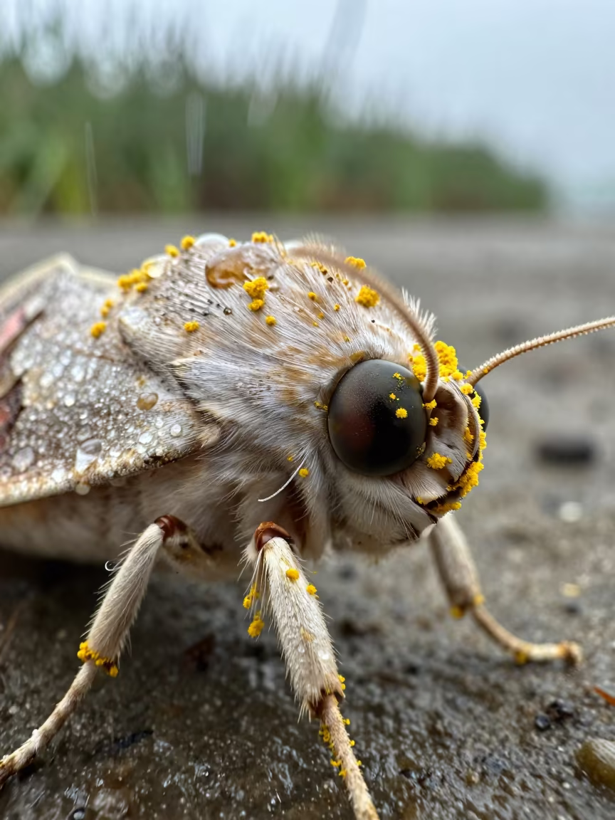 Moth Compound Eye Dusted with Pollen Near Thies in beside a tidal inlet near Thies