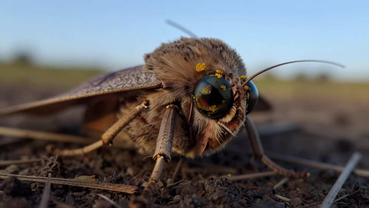 Moth Eye Pollen Dusting on Wind-Scoured Ridge in on a wind-scoured ridge near Westlands, Nairobi