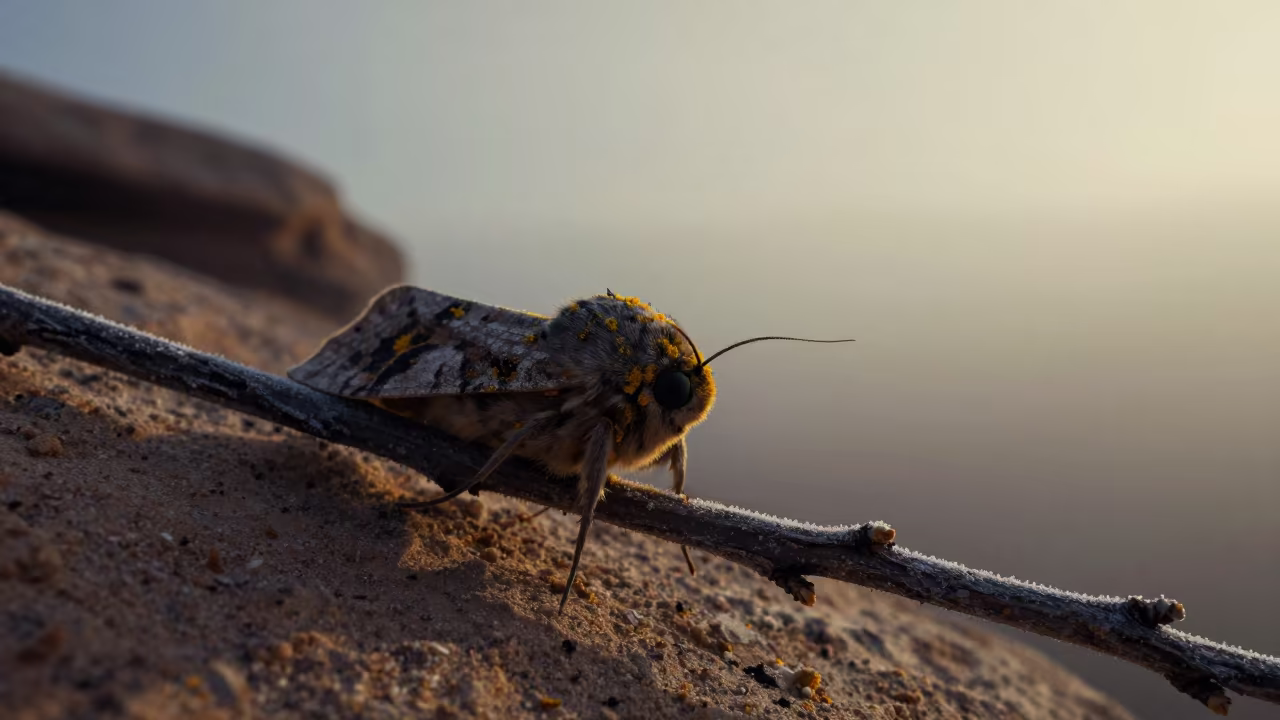 Moth Eye Pollen Rim Light on New Mexico Ridge in on a wind-scoured ridge in New Mexico