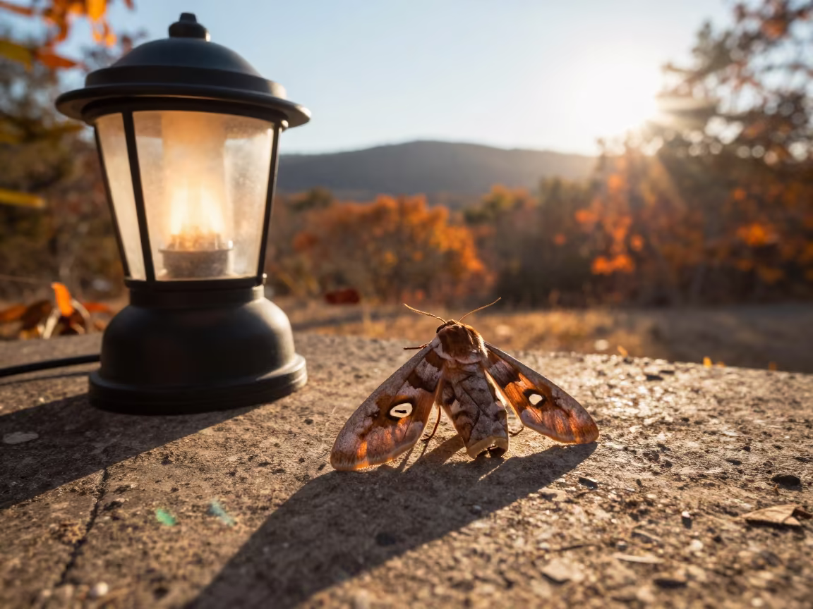 Moth Near Lamp in Illinois Autumn Light in in Illinois