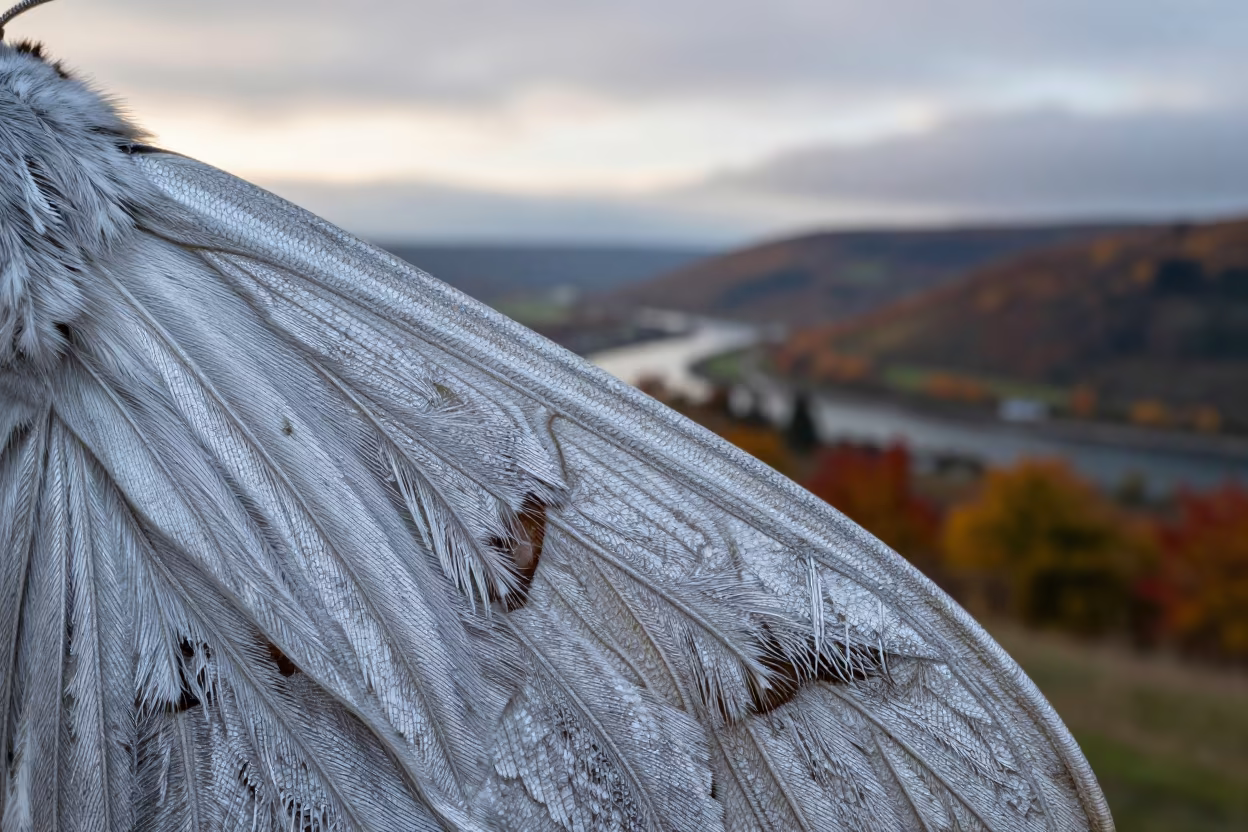 Moth Wing Fringe Detail Rhine Valley Dawn in on a wind-scoured ridge in the Rhine Valley