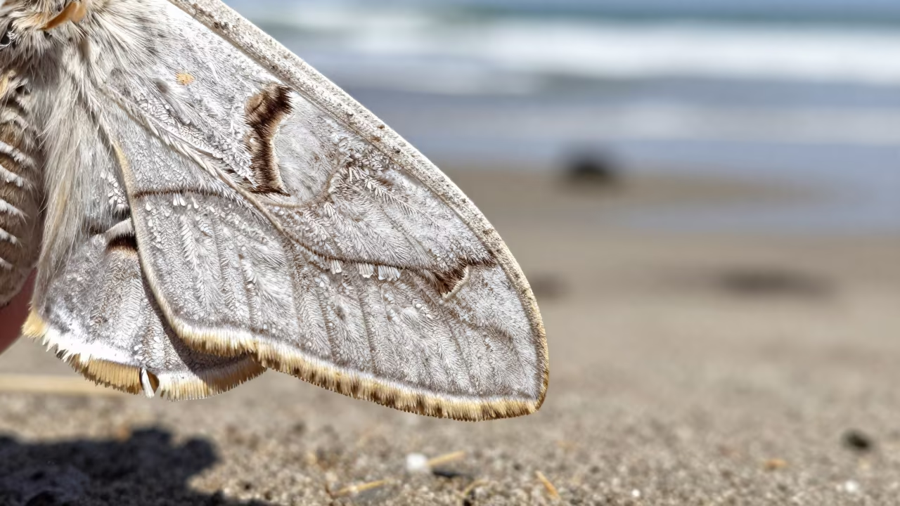 Moth Wing Fringe Scales in Coastal Glare in beside a tidal inlet near Ica