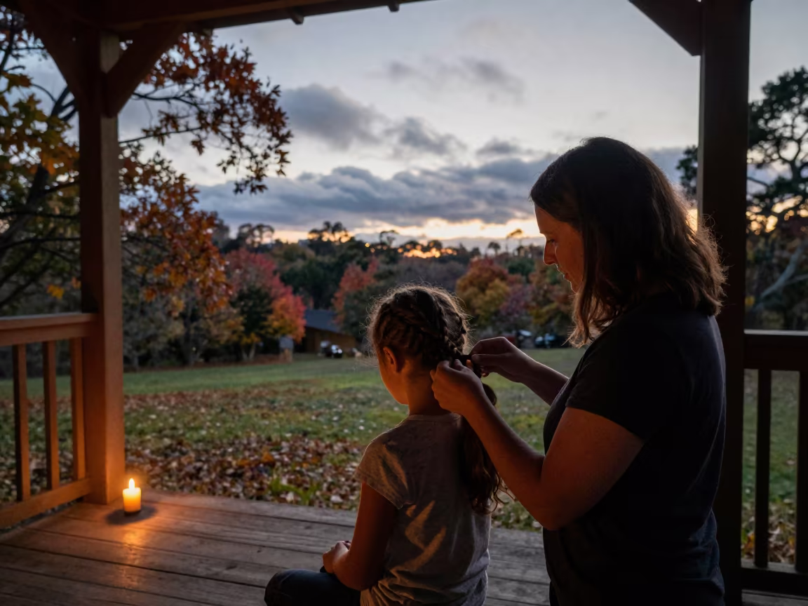 Mother Braids Daughter Hair Dawn Porch in near Victoria