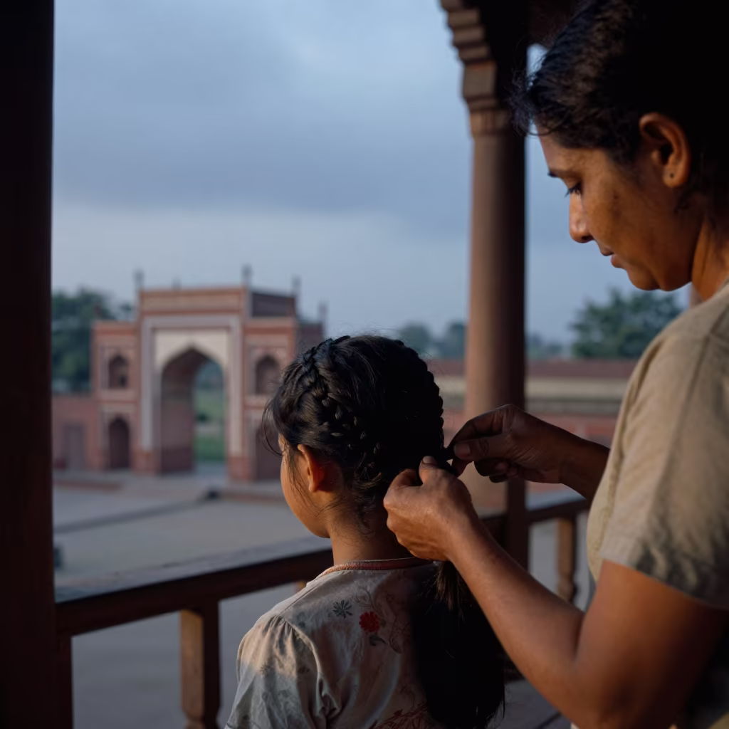 Mother Braids Daughter Hair Gwalior Porch in in Gwalior