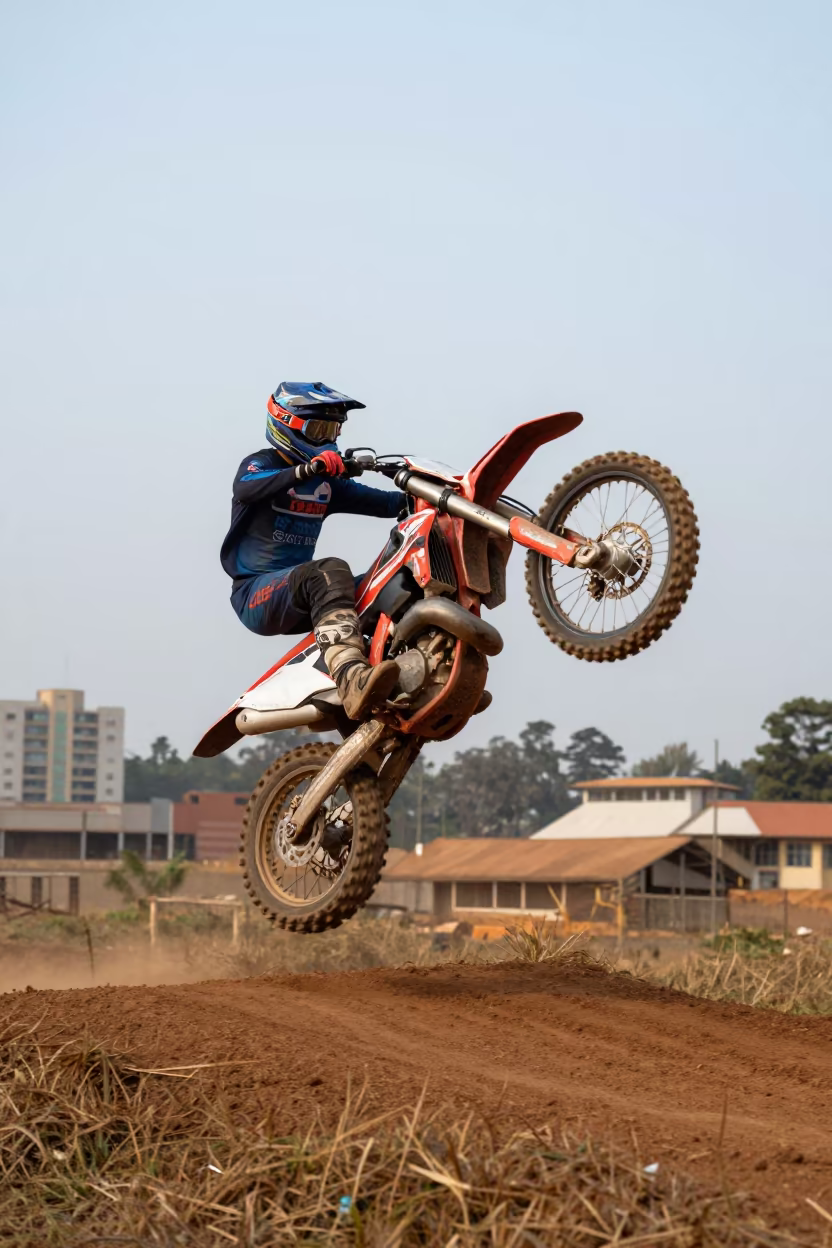 Motocross Rider Scrub Jump Kampala Afternoon in in Kampala