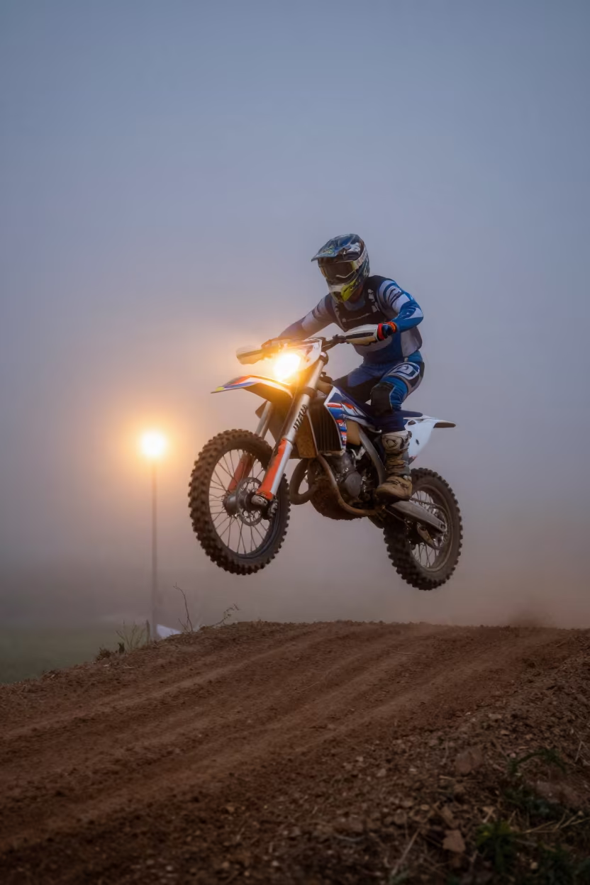 Motocross Rider Scrubbing Jump in Kuşadasí Mist in near Kuşadası