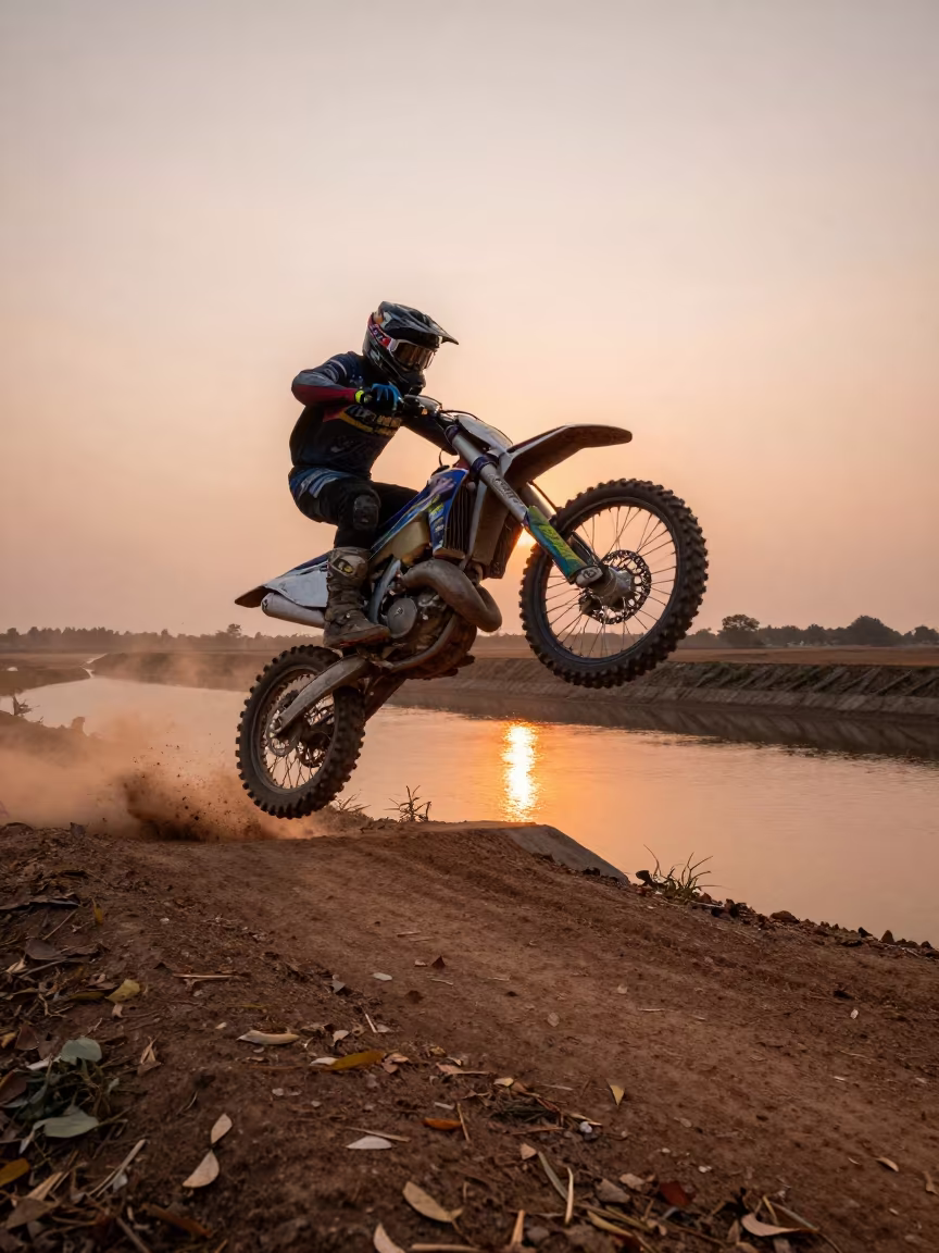 Motocross Rider Skids Canal Edge Bauchi in beside a canal in Bauchi