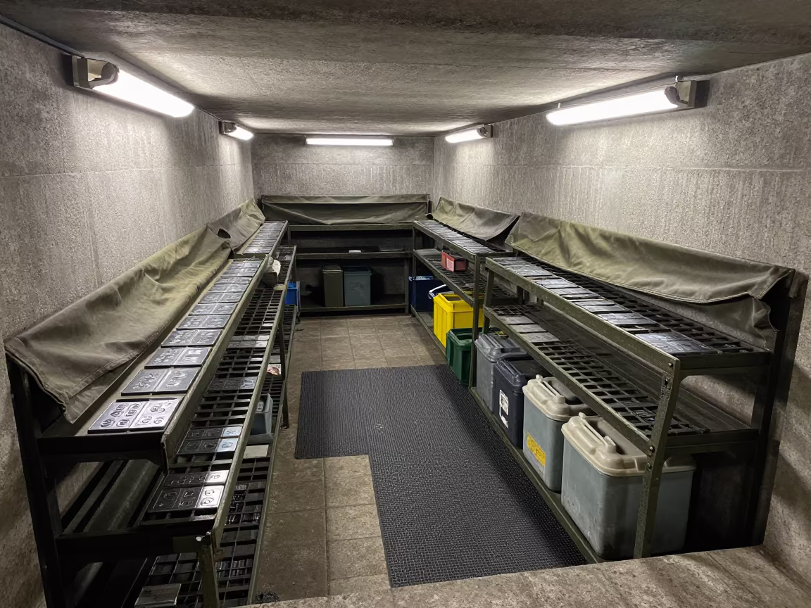 Motor Pool Drip Pan Rack in Spanish Bunker Stairwell in inside a bunker stairwell in Spain