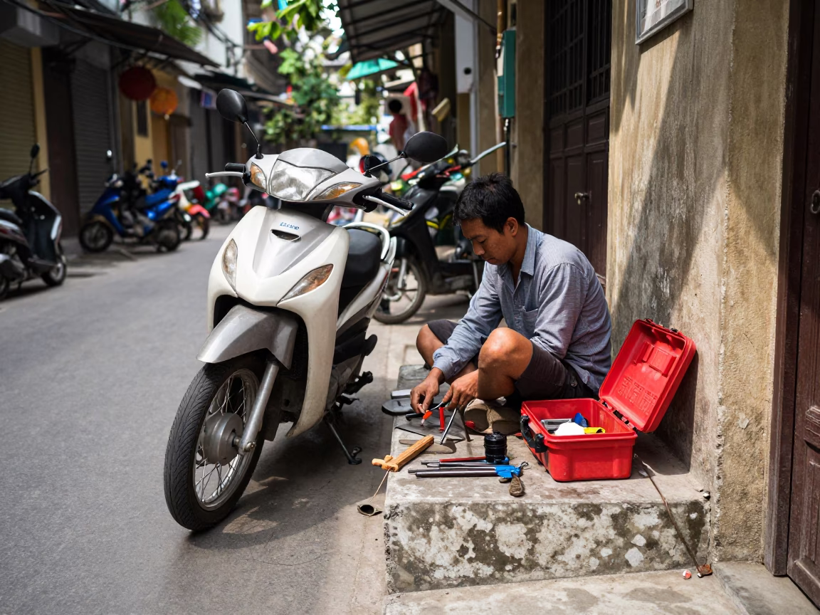 Motorbike Repairman in Hanoi in in Hanoi, Vietnam