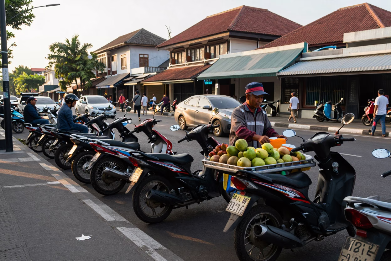 Motorbikes at Late Afternoon Light in Denpasar in in Denpasar, Indonesia