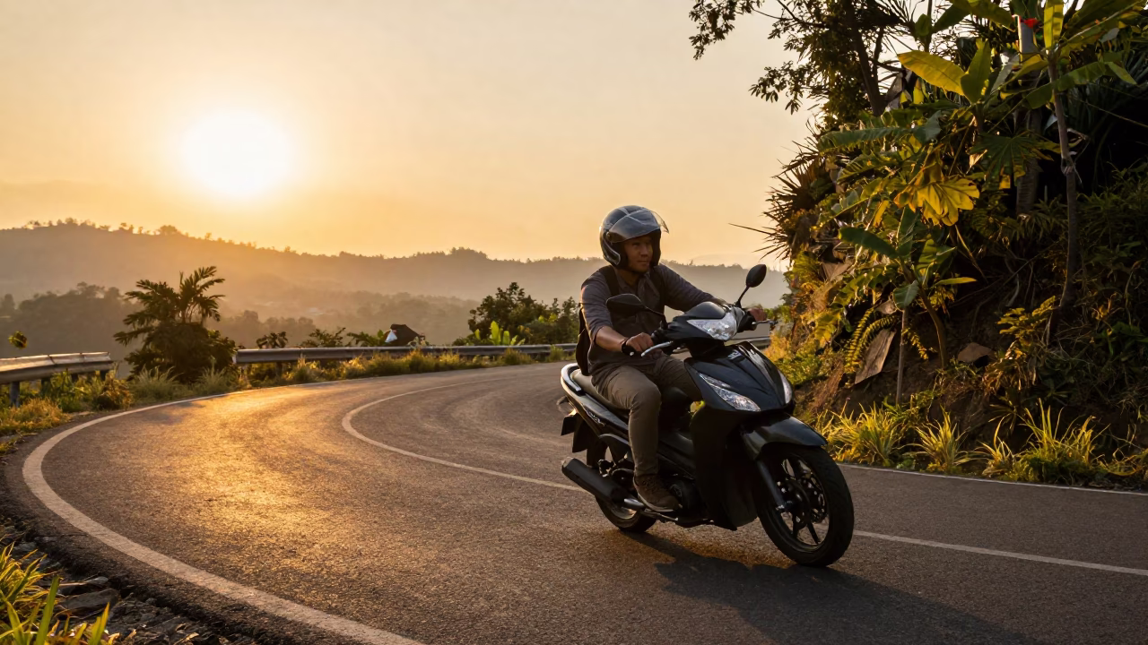 Motorcycle at Golden Hour in Yogyakarta in in Yogyakarta, Indonesia