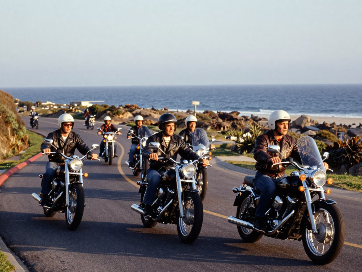 Motorcycle Convoy in San Diego at The Late Afternoon Light in in San Diego, California, United States
