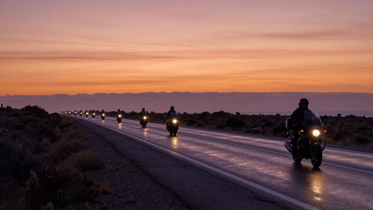 Motorcycle Convoy Silhouette Sunset Aragon in in Aragon