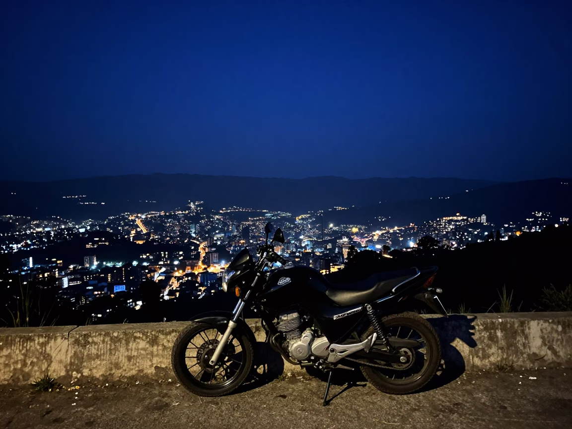 Motorcycle in Medellin at The Deepest Night Sky Light in in Medellin, Colombia