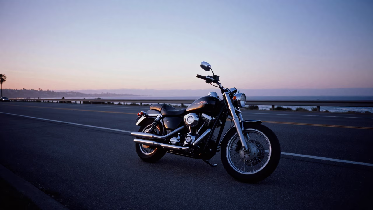 Motorcycle in San Diego at The Still Hours Before Dawn Light in in San Diego, California, United States